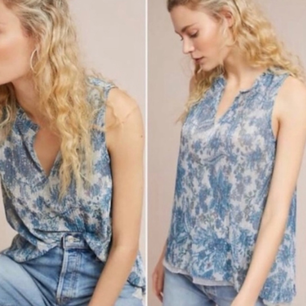 Anthropology - Vanesa Virginia silver and blue floral Tank